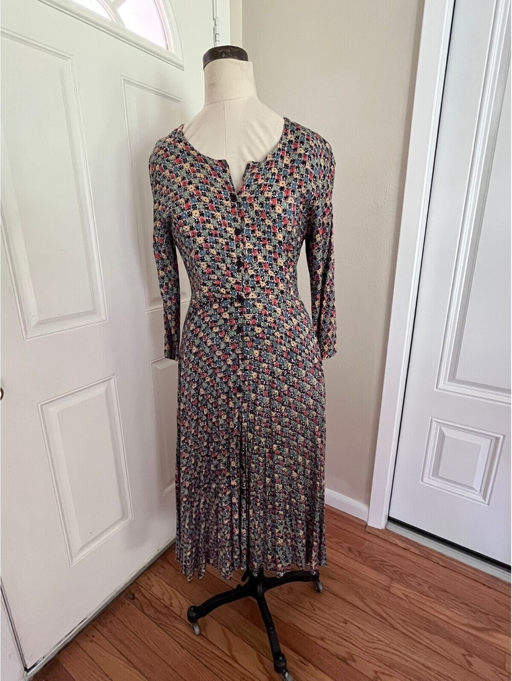 Flowy VTG Passports of Pier 1 Imports Floral Long Sleeve Midi Dress Size Large